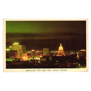 Vintage 1960s Postcard Lights Of "Mile High" City Denver Colorado Mailed 4 Cents